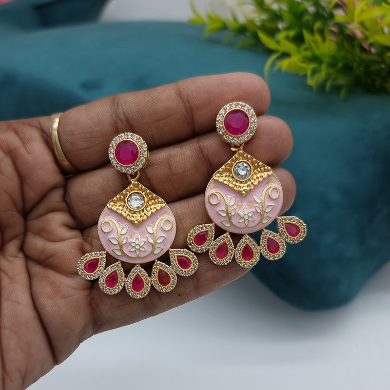 JCM Gold Plated Kundan Stone Dangler Earrings