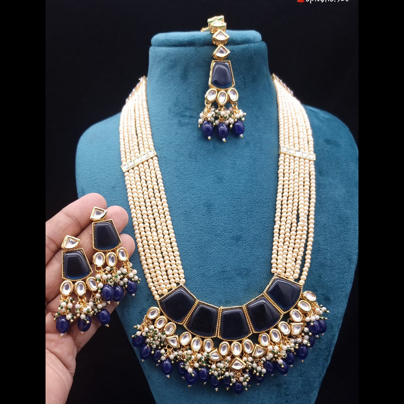 JCM Gold Plated Kundan & Beads Long Necklace Set