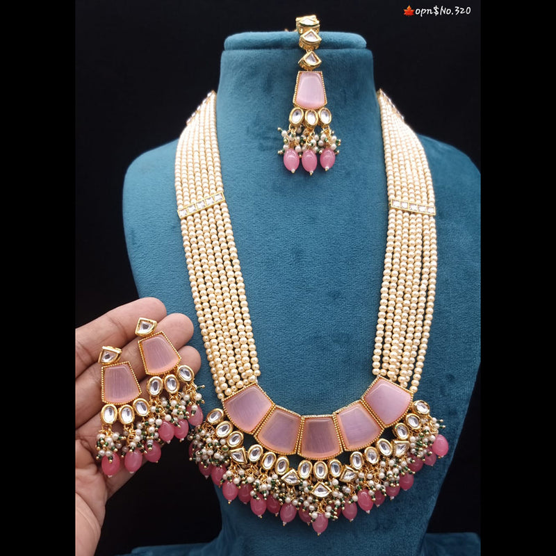 JCM Gold Plated Kundan & Beads Long Necklace Set