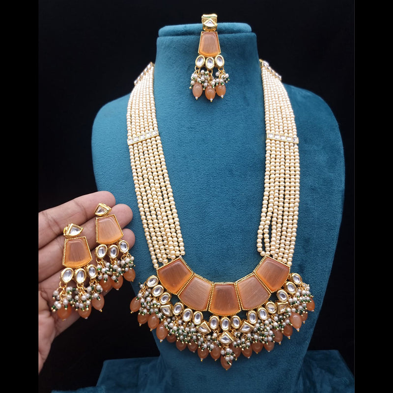 JCM Gold Plated Kundan & Beads Long Necklace Set