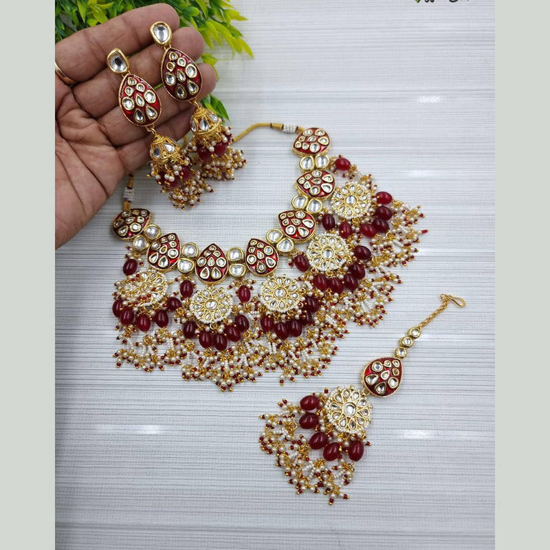 JCM Gold Plated Kundan Stone And Meenakari Necklace Set