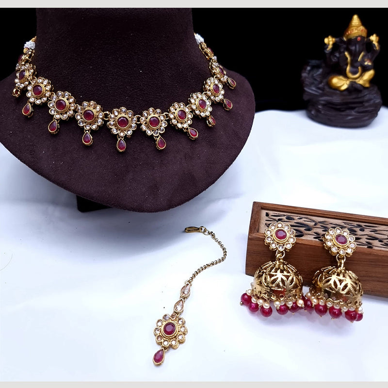 JCM Mehndi  Plated Monalisa And Beads Necklace Set