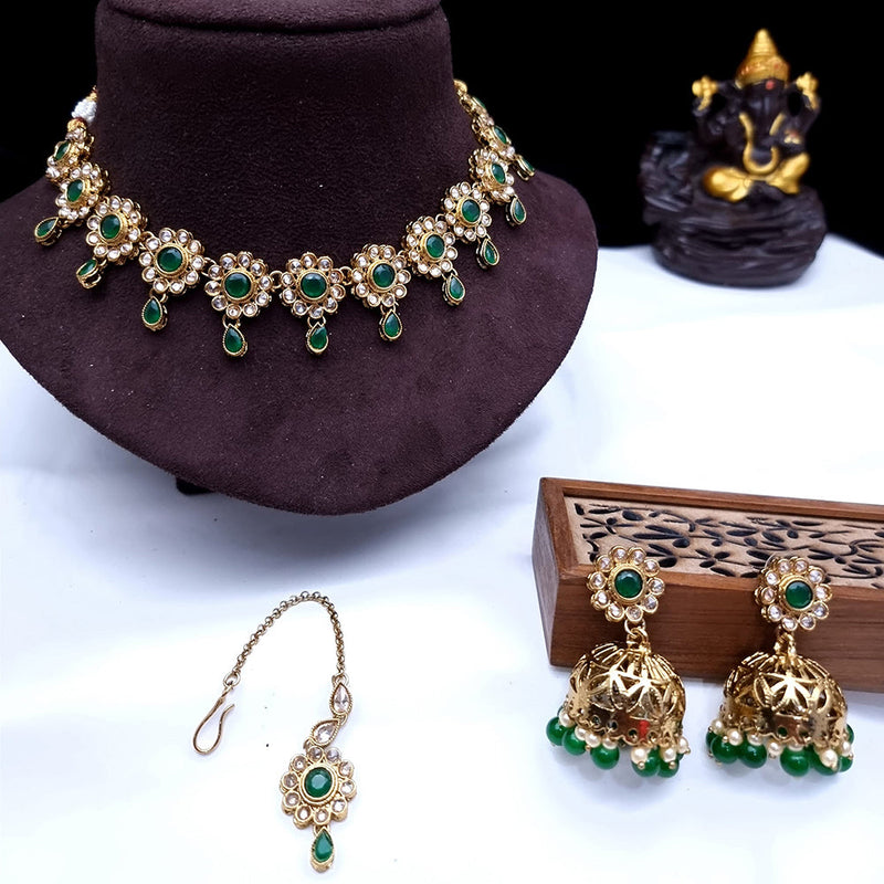 JCM Mehndi  Plated Monalisa And Beads Necklace Set