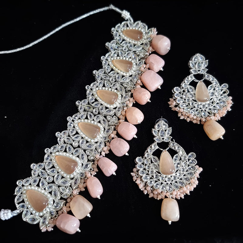 JCM Silver Plated Monalisa Stone Choker Necklace Set