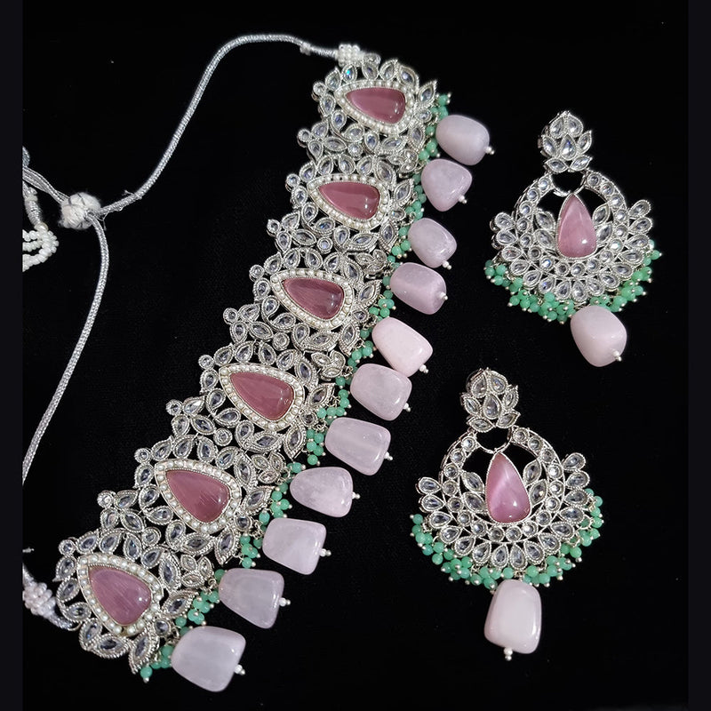 JCM Silver Plated Monalisa Stone Choker Necklace Set
