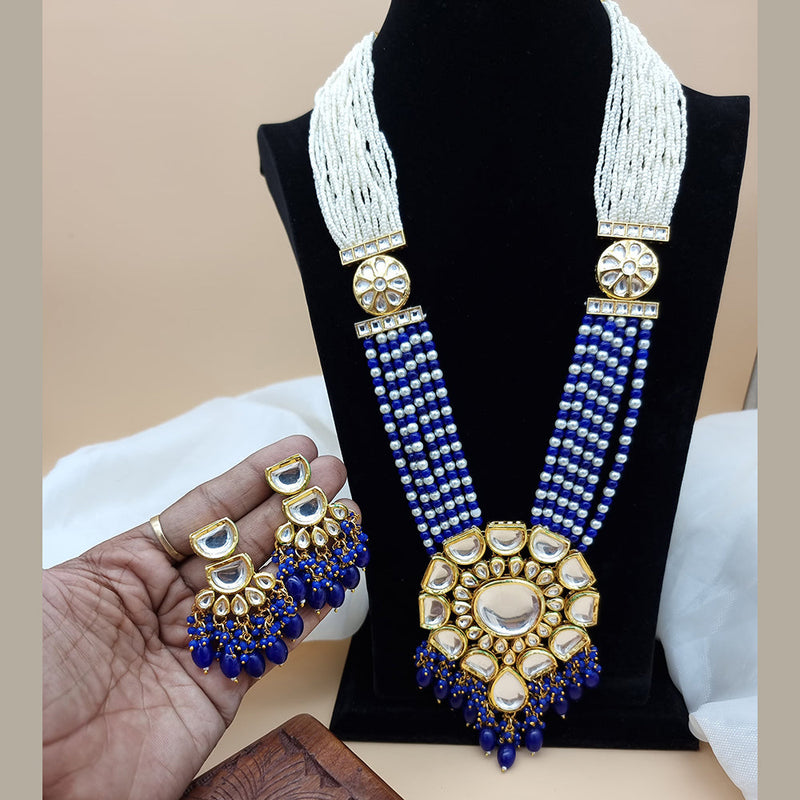 JCM Gold Plated Kundan And Pearl Long Necklace Set