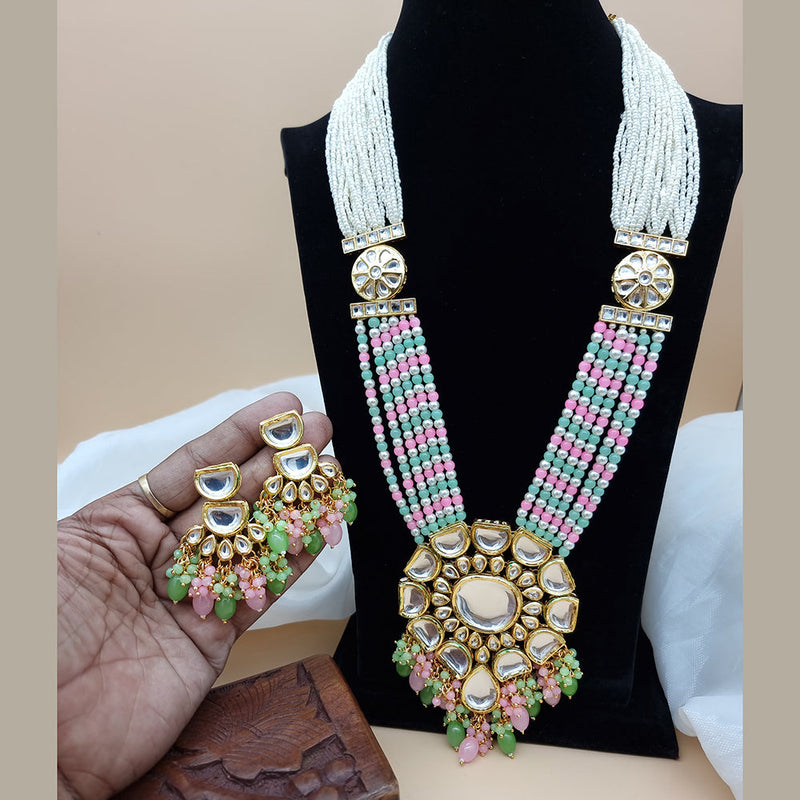 JCM Gold Plated Kundan And Pearl Long Necklace Set