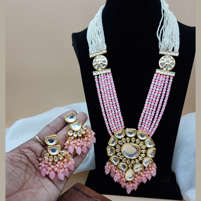 JCM Gold Plated Kundan And Pearl Long Necklace Set