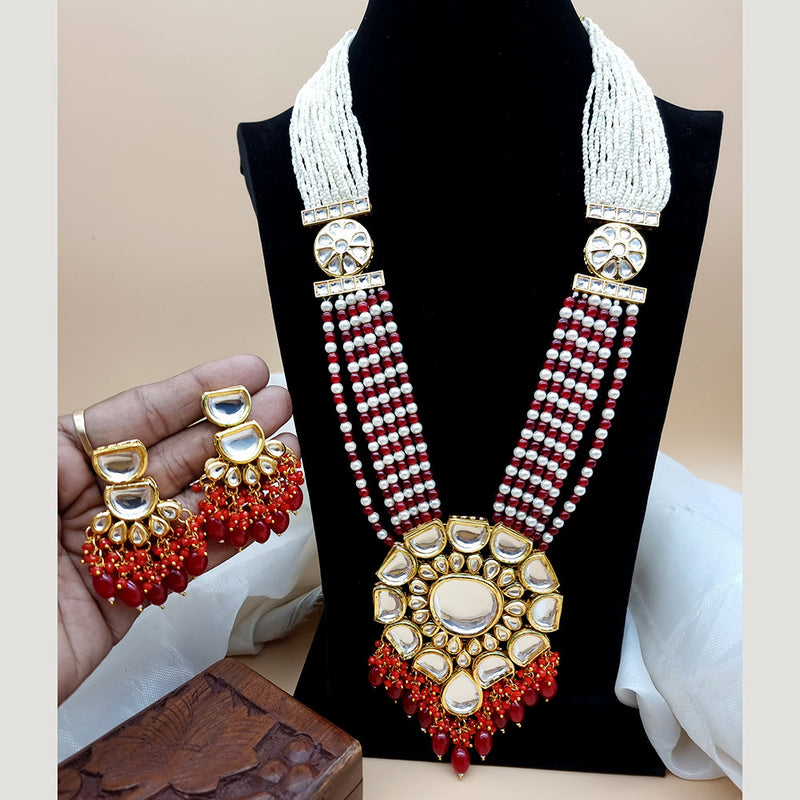 JCM Gold Plated Kundan And Pearl Long Necklace Set