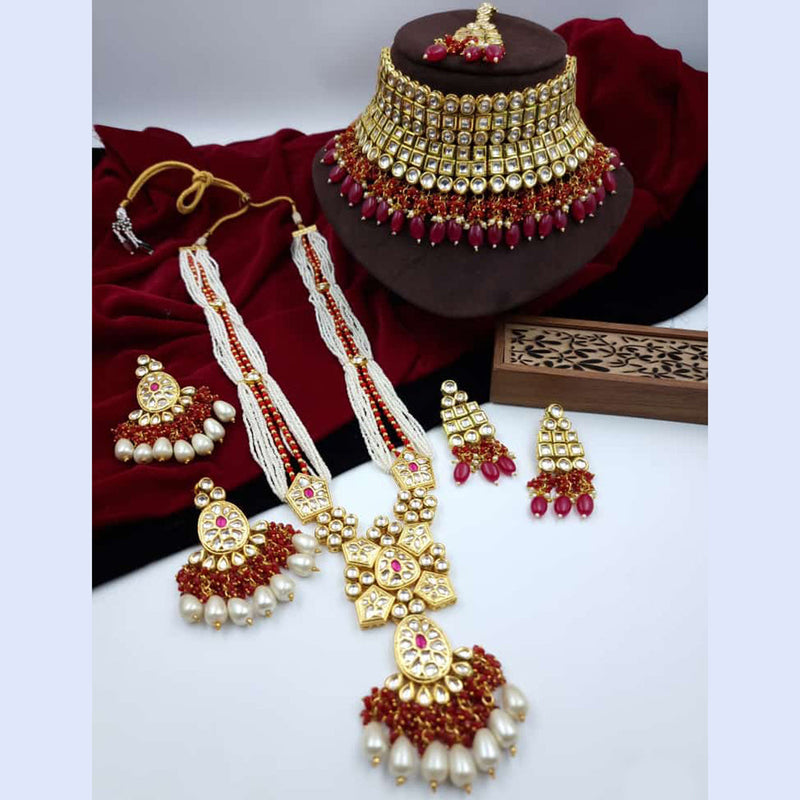 JCM Gold Plated Kundan Stone Double Necklace Set