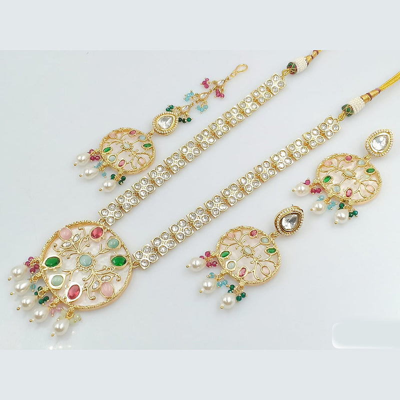 JCM Gold Plated Kundan Long Necklace Set