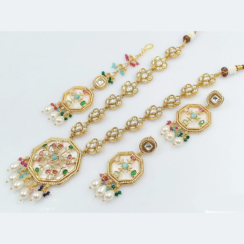 JCM Gold Plated Kundan Long Necklace Set