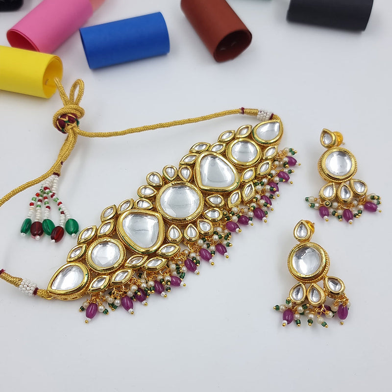 JCM Gold Plated Kundan Choker Necklace Set