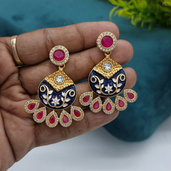 Jcm Gold Plated AD And Meenakari Dangler Earrings