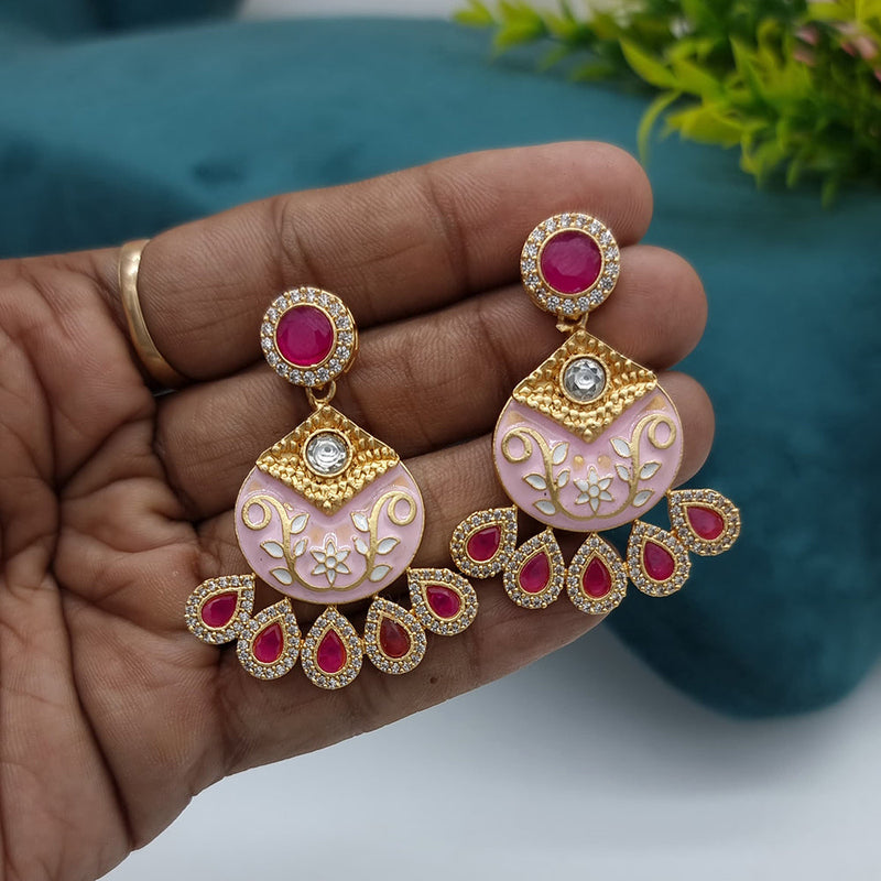 Jcm Gold Plated AD And Meenakari Dangler Earrings