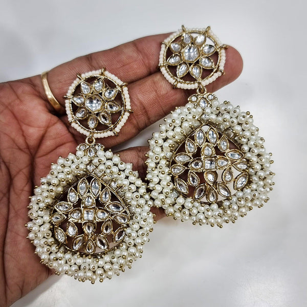 JCM Gold Plated Kundan And Pearl Dangler Earrings