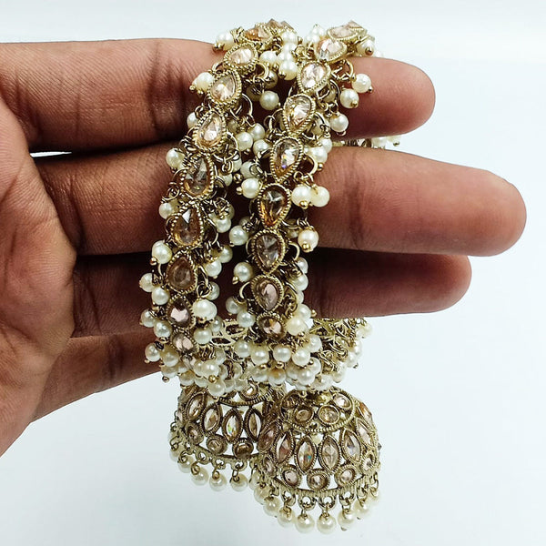 Jcm Gold Plated Crystal Stone And Pearls Bangles Set