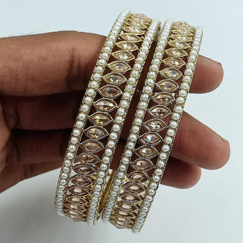 Jcm Gold Plated Crystal Stone And Pearls Bangles Set