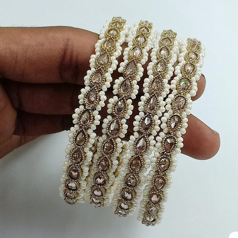 Jcm Gold Plated Crystal Stone And Pearls Bangles Set