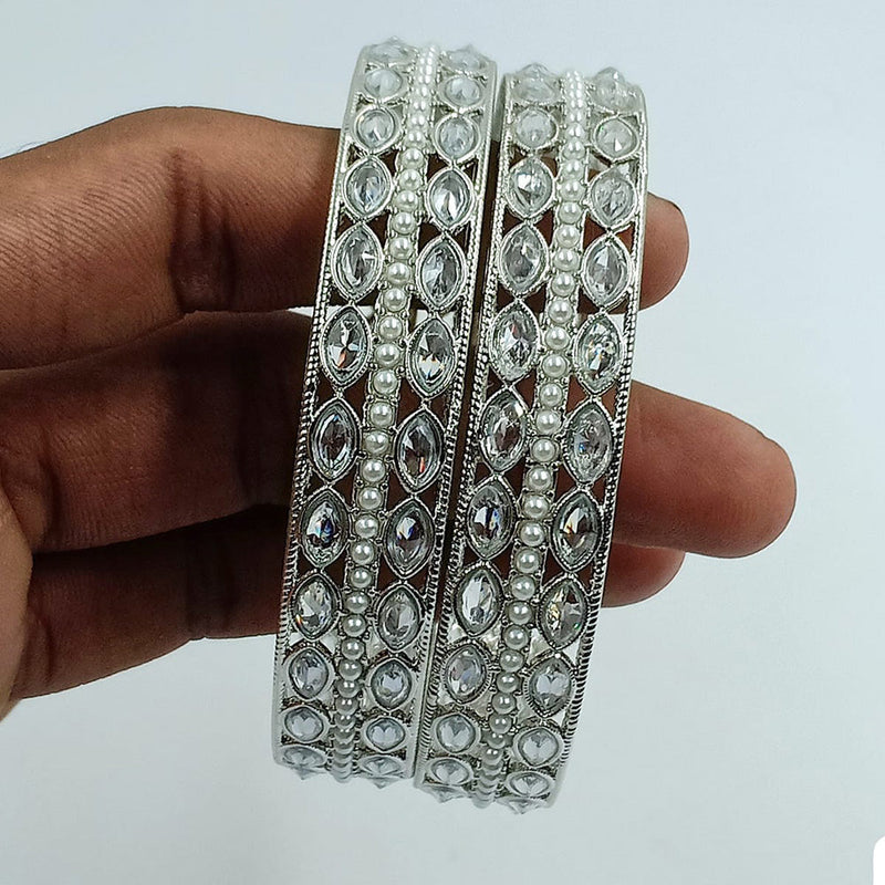 Jcm Silver Plated Crystal Stone And Pearls Bangles Set