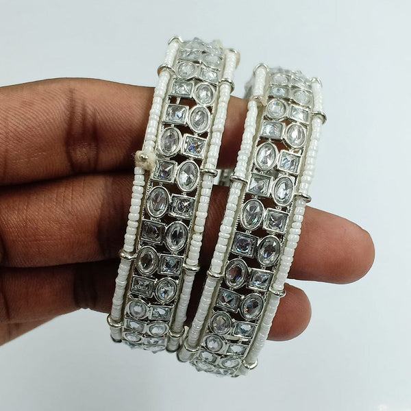 Jcm Silver Plated Crystal Stone And Pearls Bangles Set