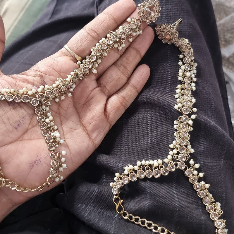 Jcm Gold Plated Crystal Stone And Pearls Hand Harness