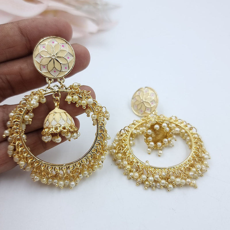 Jcm Gold Plated Pearl And Meenakari Dangler Earrings