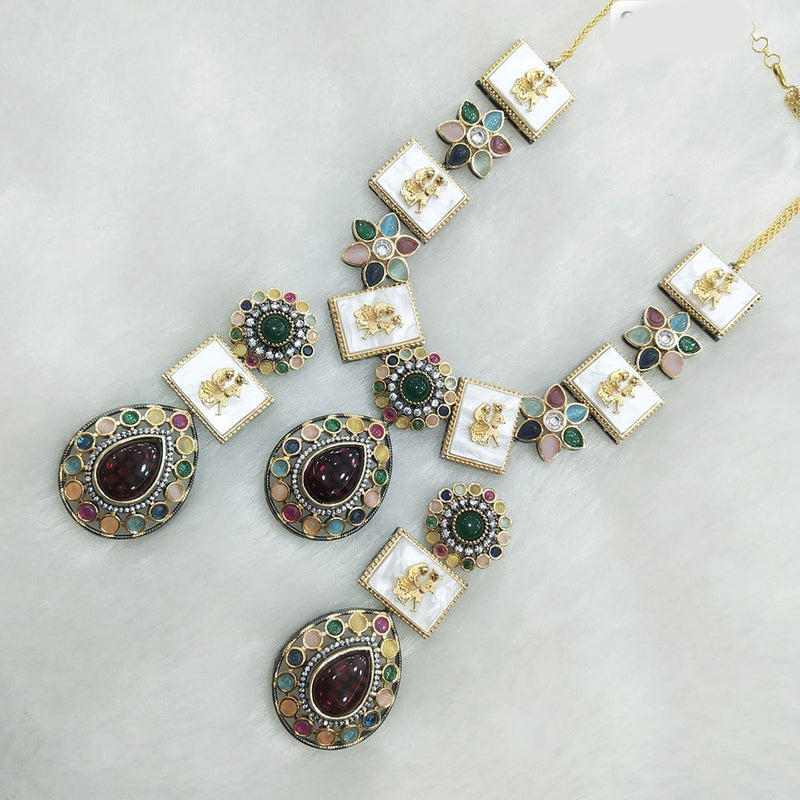 JCM Gold Plated Monalisa and Pota Stone Necklace Set