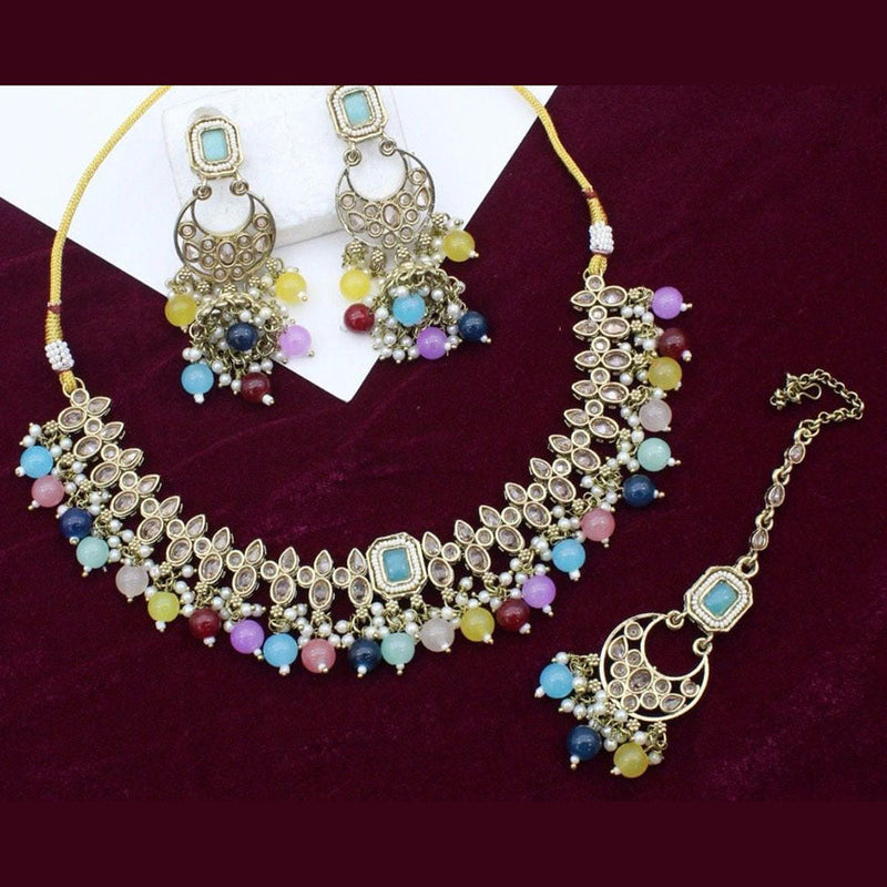 Jcm Jewellery Gold Plated Crystal Stone And Pearl Choker Necklace Set