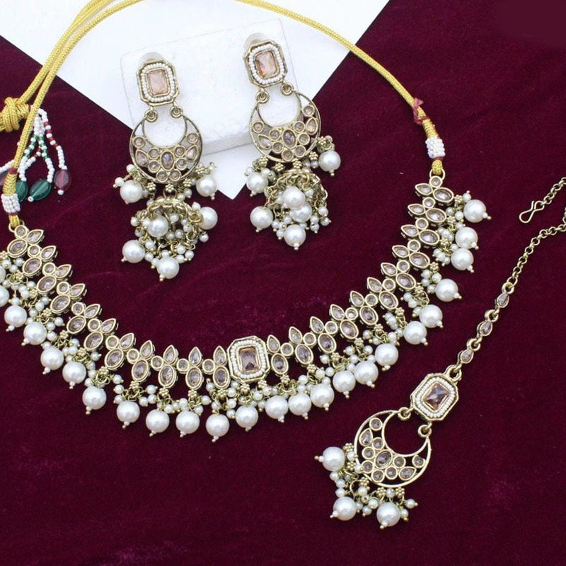 Jcm Jewellery Gold Plated Crystal Stone And Pearl Choker Necklace Set