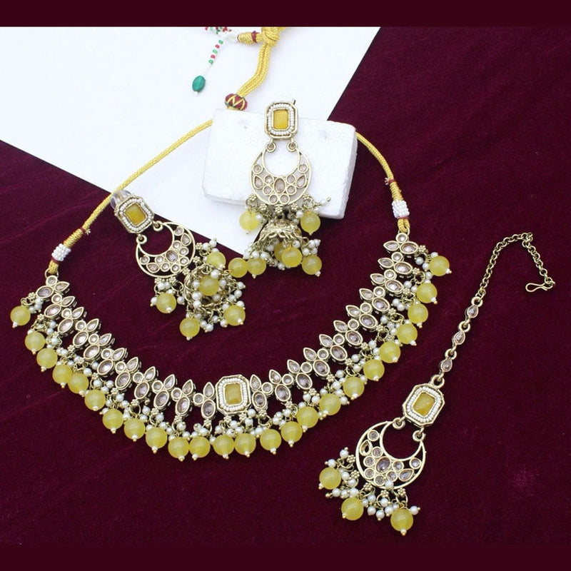 Jcm Jewellery Gold Plated Crystal Stone And Pearl Choker Necklace Set