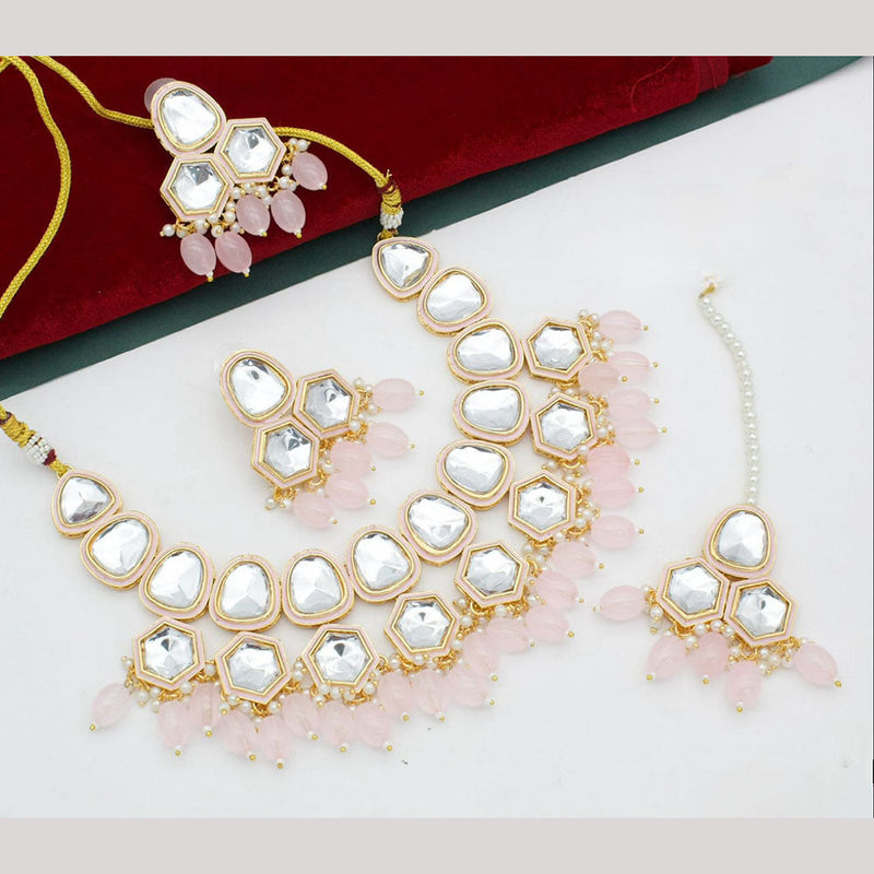 Jcm Gold Plated Crystal Stone And Pearls Choker Necklace Set