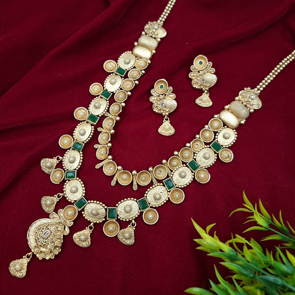 JCM Gold Plated Crystal Stone Long Necklace Set