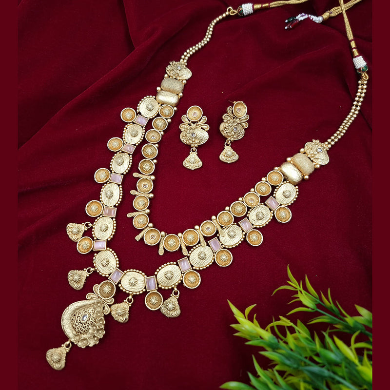 JCM Gold Plated Crystal Stone Long Necklace Set