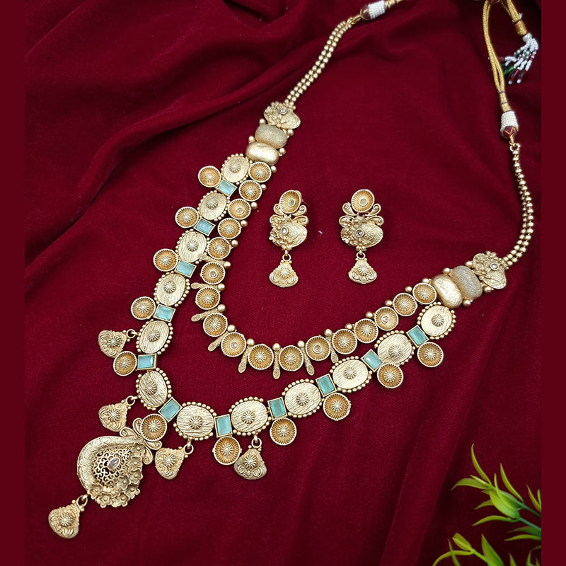 JCM Gold Plated Crystal Stone Long Necklace Set