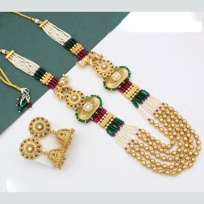 JCM Gold Plated Pota Stone And Pearls Long Necklace Set