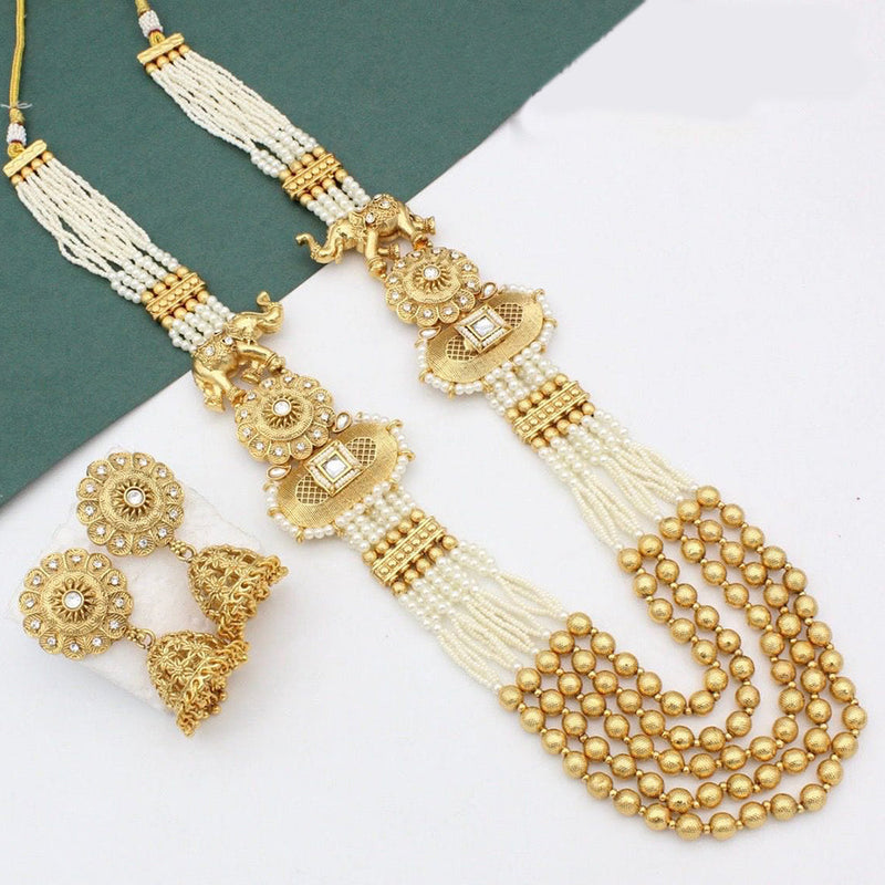 JCM Gold Plated Pota Stone And Pearls Long Necklace Set