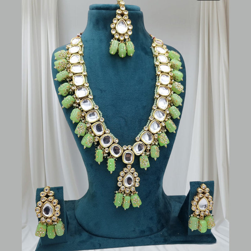 JCM Gold Plated Kundan Stone And Pearls Long Necklace Set