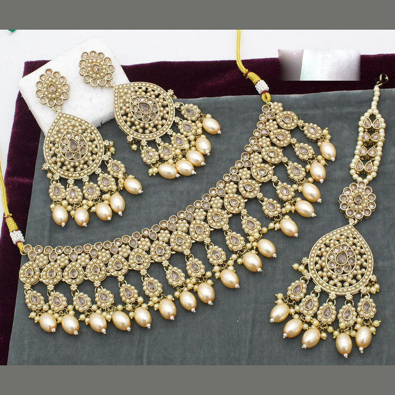 Jcm Gold Plated Crystal Stone And Pearls Choker Necklace Set