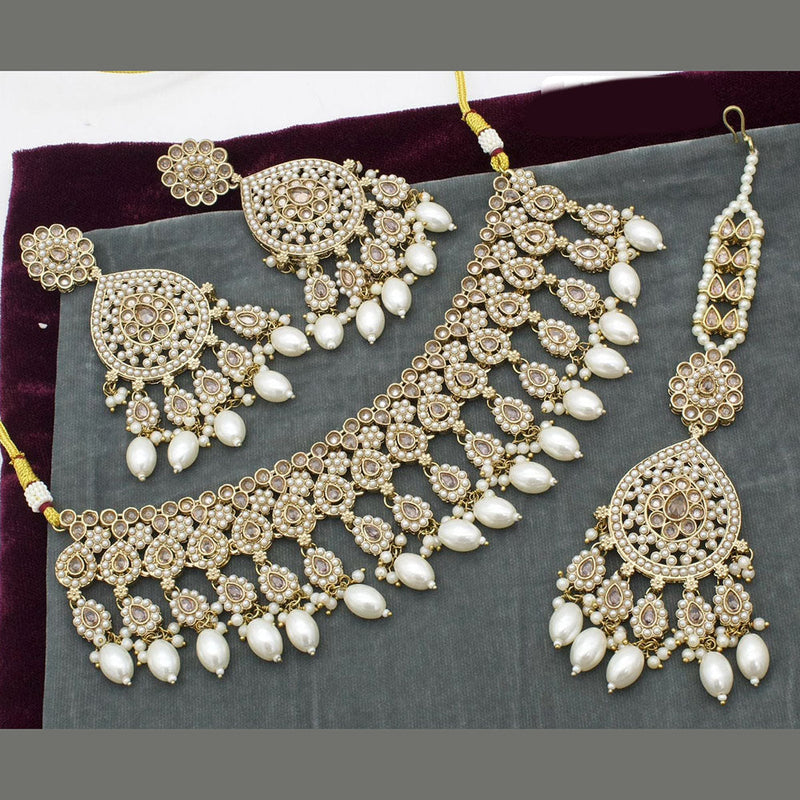 Jcm Gold Plated Crystal Stone And Pearls Choker Necklace Set