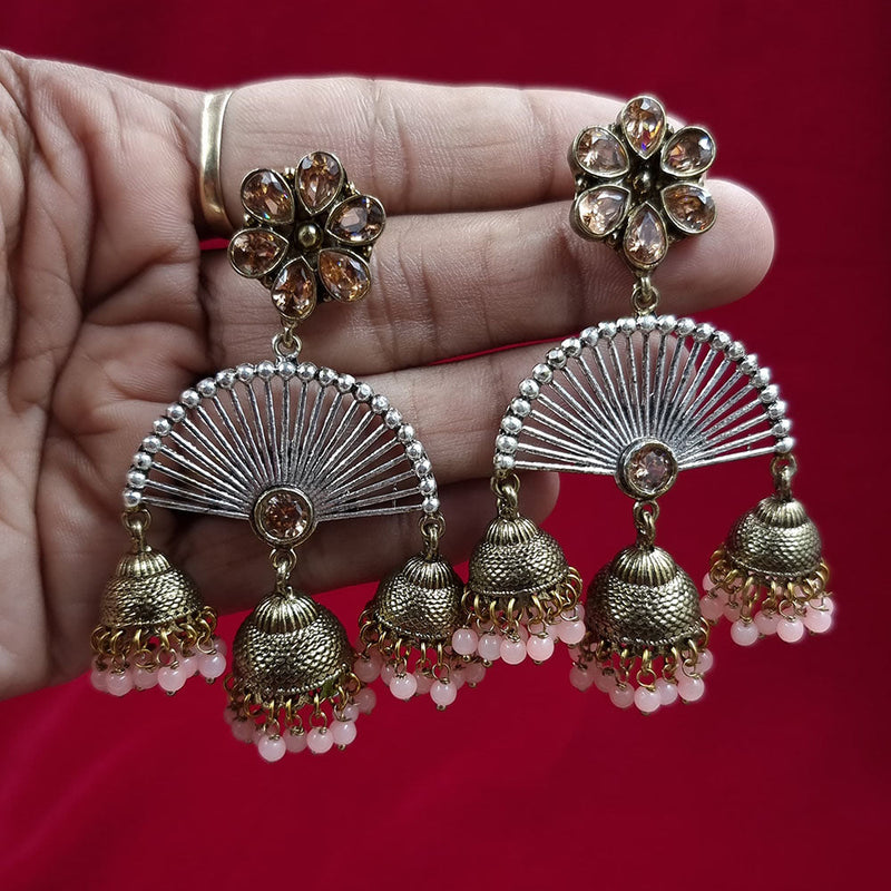 Jcm Oxidised Plated Austrian Stone And Pearls Dangler Earrings