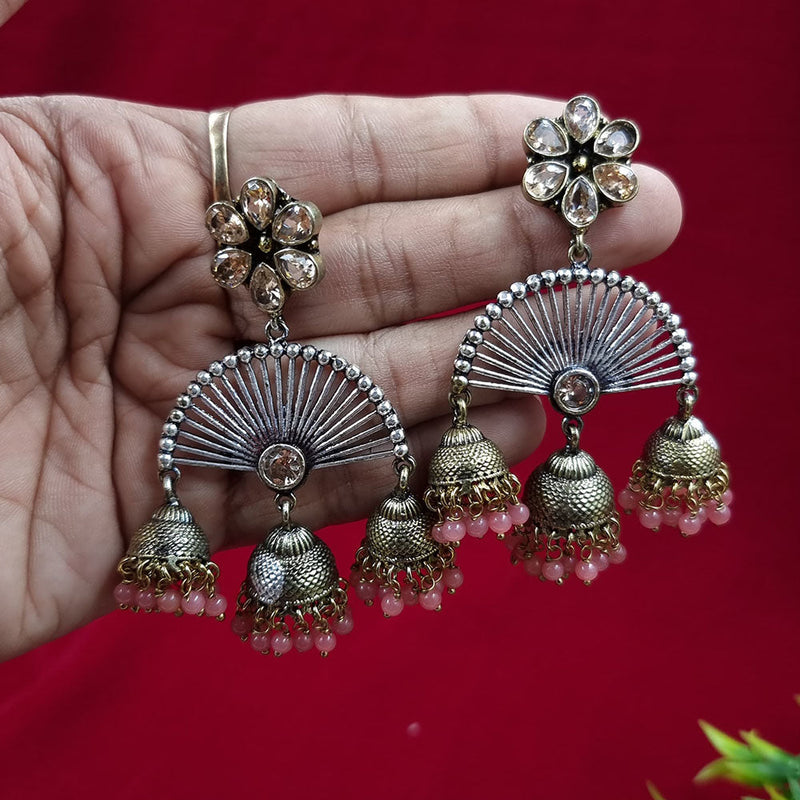 Jcm Oxidised Plated Austrian Stone And Pearls Dangler Earrings