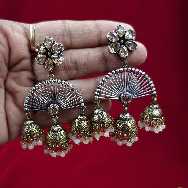 Jcm Oxidised Plated Austrian Stone And Pearls Dangler Earrings