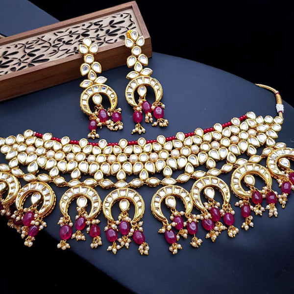 JCM Gold Plated Kundan Stone And Pearls Choker Necklace Set