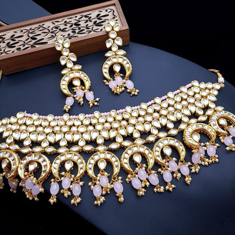 JCM Gold Plated Kundan Stone And Pearls Choker Necklace Set