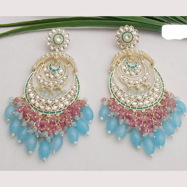 JCM Gold Plated Kundan And Pearl Dangler Earrings