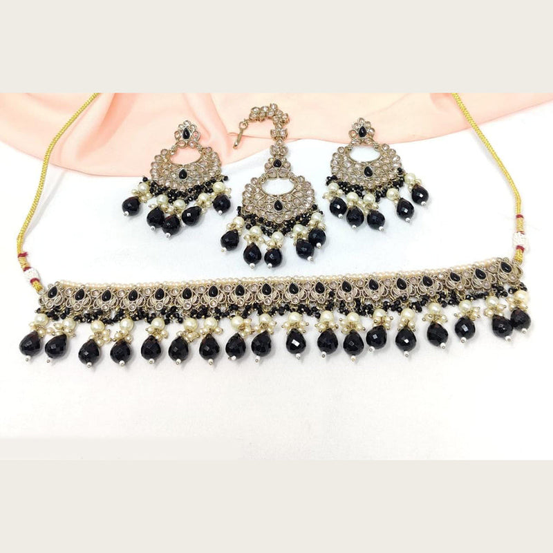 JCM Gold Plated Crystal Stone Pearl And Beads Necklace Set