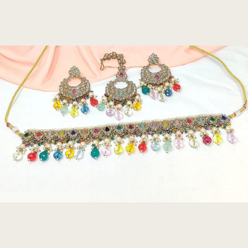 JCM Gold Plated Crystal Stone Pearl And Beads Necklace Set