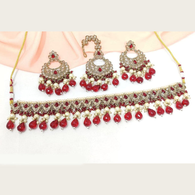 JCM Gold Plated Crystal Stone Pearl And Beads Necklace Set