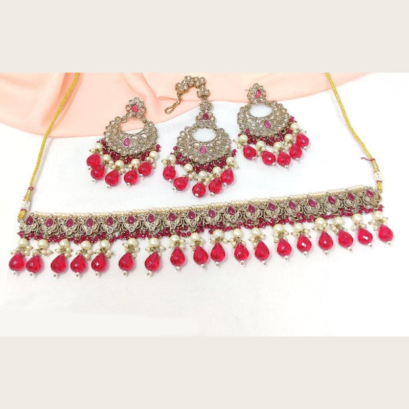 JCM Gold Plated Crystal Stone Pearl And Beads Necklace Set